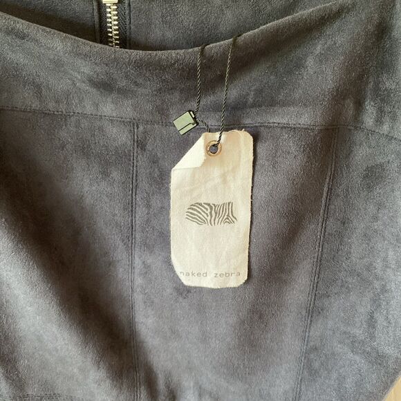 Naked Zebra Dress Women’s Large Mini Black Suede 3/4 Zip Spaghetti Strap - Picture 3 of 10